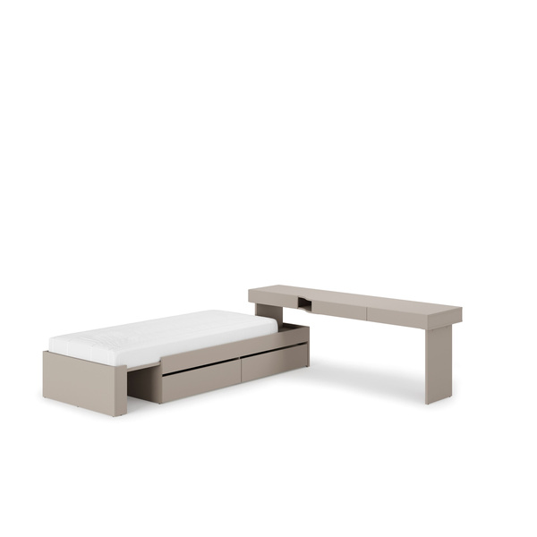 WOOW SET-WOS3P - Zestaw Biurko Prawe i Łóżko Szampański/Dąb Vincenza Bielona/Clay Grey