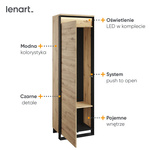 QUANT GARDEROBA QG-01 - Szafa 1-drzwiowa Z Oświetleniem Dąb Artisan/Czarna