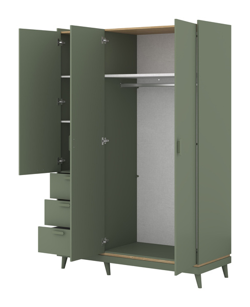 Scandi - Szafa 3D3S Zgaszona Zieleń Dąb Olejowany