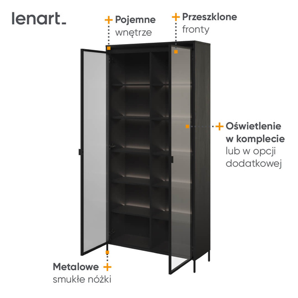 TREND TR-07 - Witryna 2-drzwiowa Z Oświetleniem Czarna