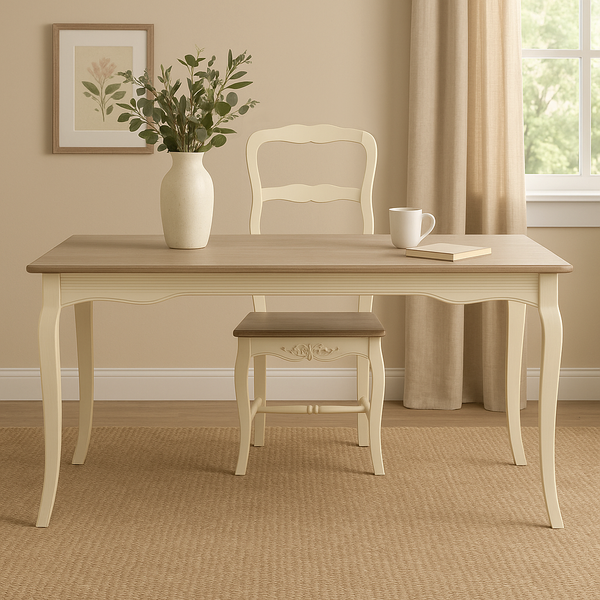 Pesaro 026 Stół 160 x 80 zdobiony prowansalski kremowy beżowy przecierany blat drewno/mdf