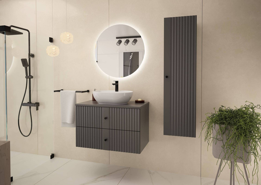 XILO-01 - Szafka z Umywalką i Blatem 2S 80cm Szary Mat Zestaw-2