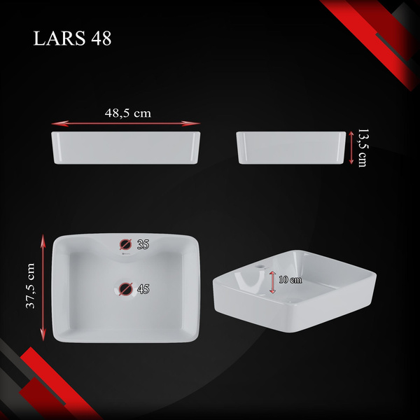 Umywalka Ceramiczna Nablatowa Lars 48 cm Biały Połysk