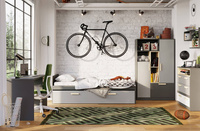 POK PO-14 - Łóżko Dolne z Materacem Grafit/Buk Ibsen/Szary Jasny