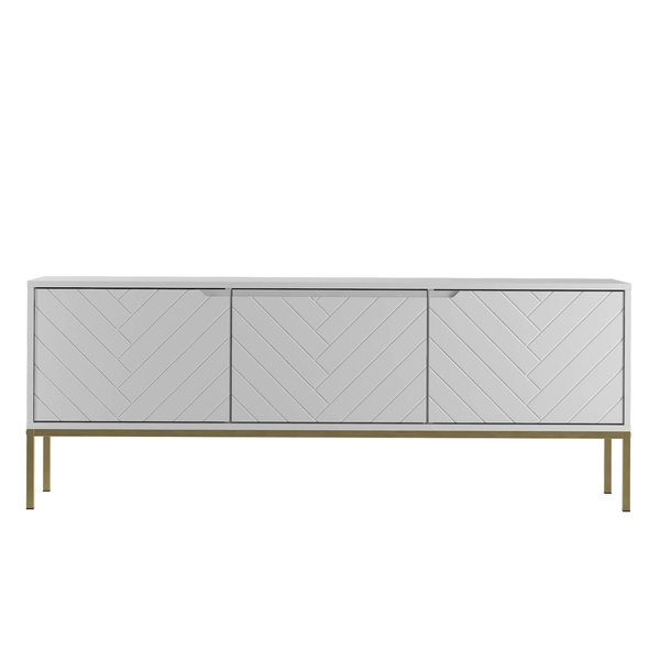 ASPEN-01 - Komoda RTV 3-drzwiowa Biały Mat Złoty Stelaż