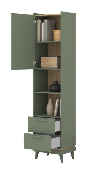 Scandi - Regał 1D2S Zgaszona Zieleń Dąb Olejowany