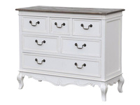 Rimini White 024 Komoda 5S prowansalska biała z przecieranym brązowym blatem drewno/mdf