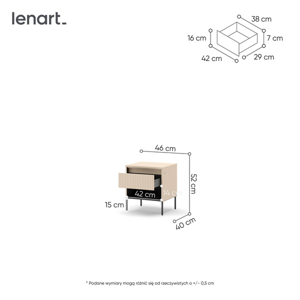 TREND TS-10 - Szafka Nocna 1 Szuflada z LED Beż Piaskowy Czarny Mat