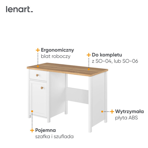 STORY SO-03 - Biurko 1D1S Białe/Dąb Nash