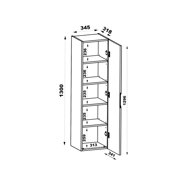 ESPERO-03 - Słupek Wysoki 1-drzwiowy 130cm Biały Mat