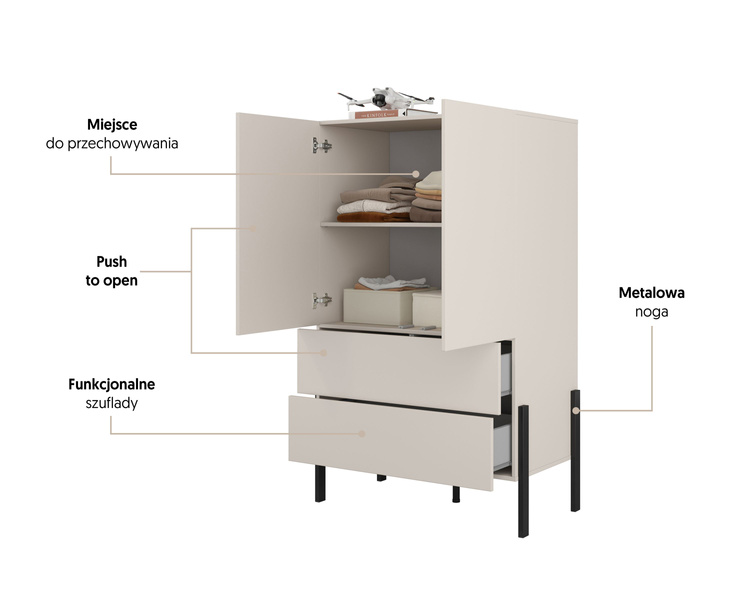 Jukon S - Bieliźniarka 2D2S Kaszmir Czarne Metalowe Nogi