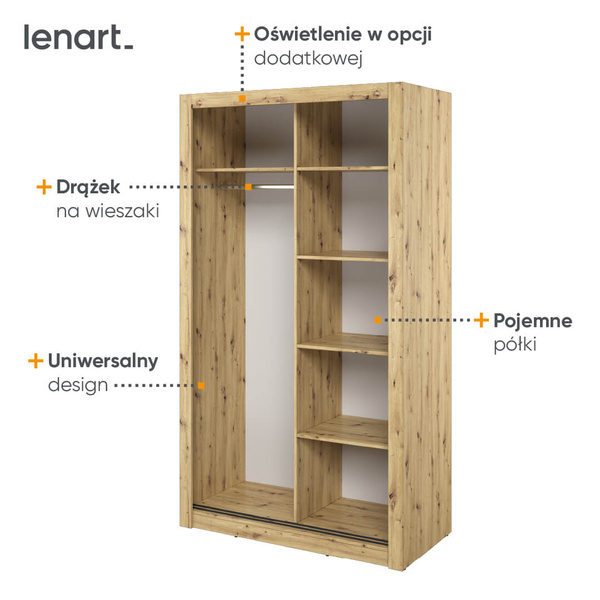 ARTI AR-19 - Szafa Przesuwna 2-drzwiowa 120 cm Dąb Artisan