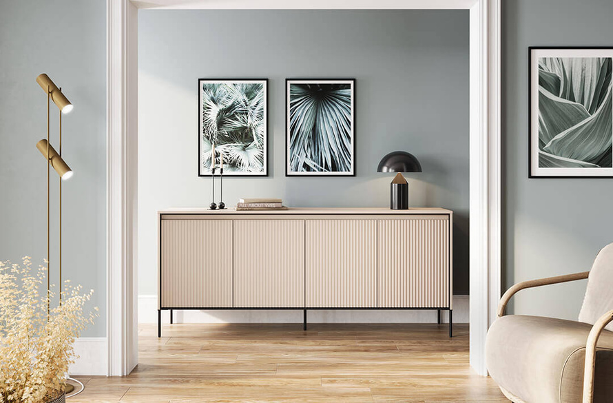 TREND TR-04 - Komoda 4-drzwiowa Z Oświetleniem Beż Piaskowy/Czarny