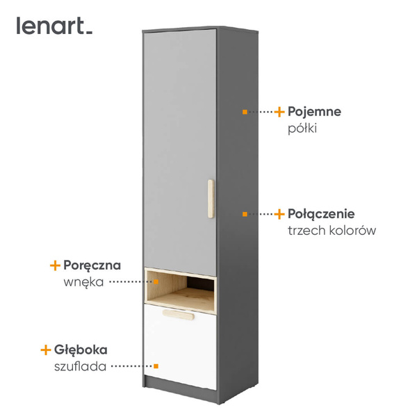 POK PO-03 - Szafka 1D1S Grafit/Buk Ibsen/Szara Jasna