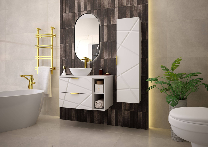 RADOM-07 - Szafka pod Umywalkę z Blatem i Regałem 2S 80cm Biały Mat Zestaw-4