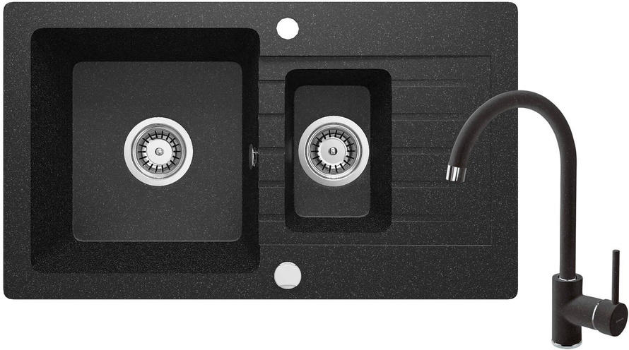 Zlewozmywak granitowy z baterią 1.5-komorowy z ociekaczem Zorba