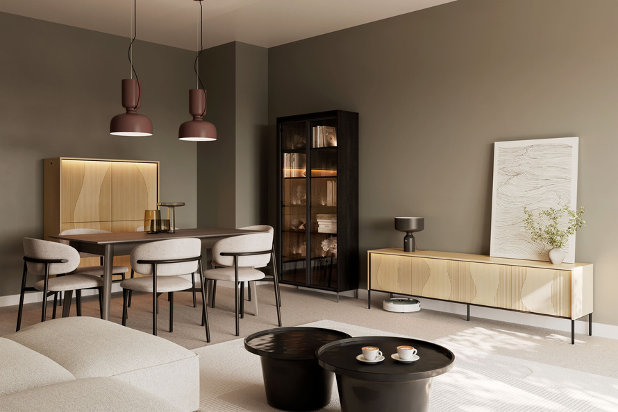 FLOW FW-02 - Komoda 4D z Oświetleniem Dąb Vincenza Bielona Czarny Mat