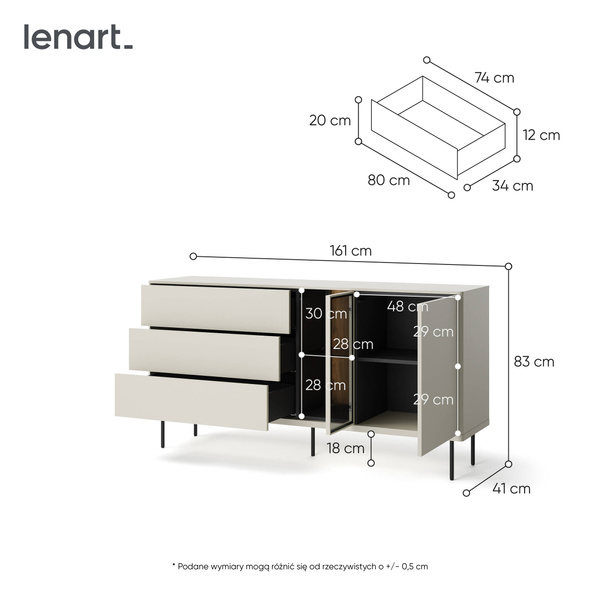 EPIRO EP-04 - Komoda 1D3S1W 161 cm z Oświetleniem Kaszmir Dąb Ciemny