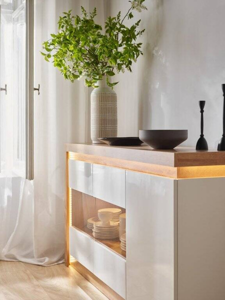 Lyon LYOK02 - Komoda 3-drzwiowa Dąb Riviera Jasna/Biała