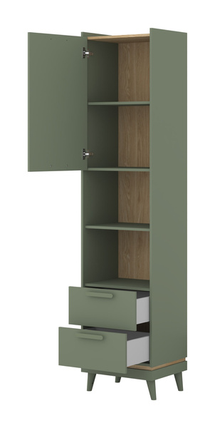Scandi - Regał 1D2S Zgaszona Zieleń Dąb Olejowany