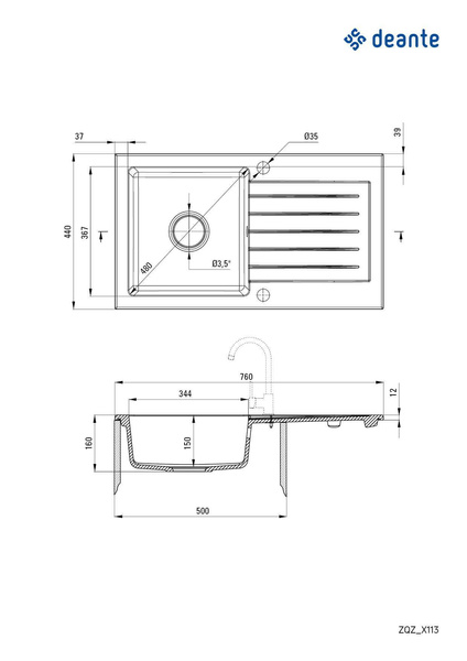 Zlewozmywak granitowy 1-komorowy z ociekaczem Zorba