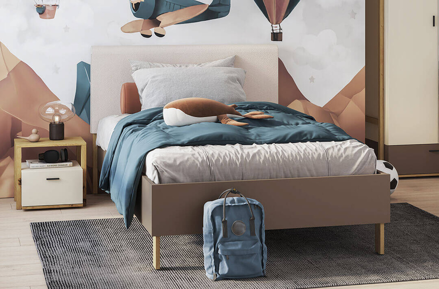 LENNY LY-10 - Łóżko 90 cm Ze Stelażem Dąb Artisan/Beż/Truflowe