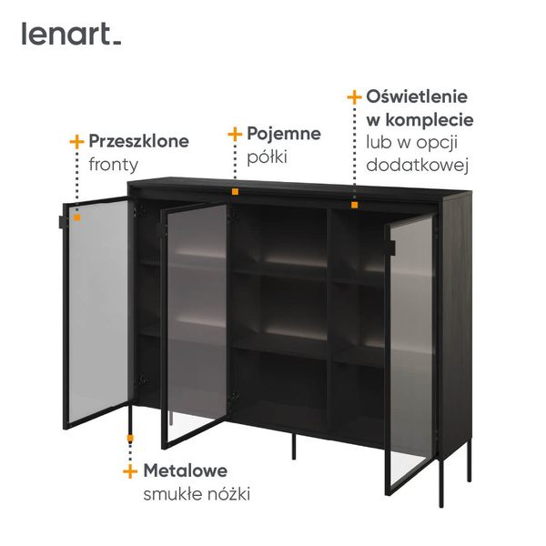 TREND TR-08 - Komoda 3-drzwiowa Z Oświetleniem Czarna