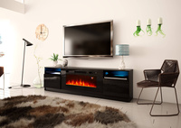 YORK-02 - Komoda RTV 2D z LED i Kominkiem Czarny Mat Czarny Połysk