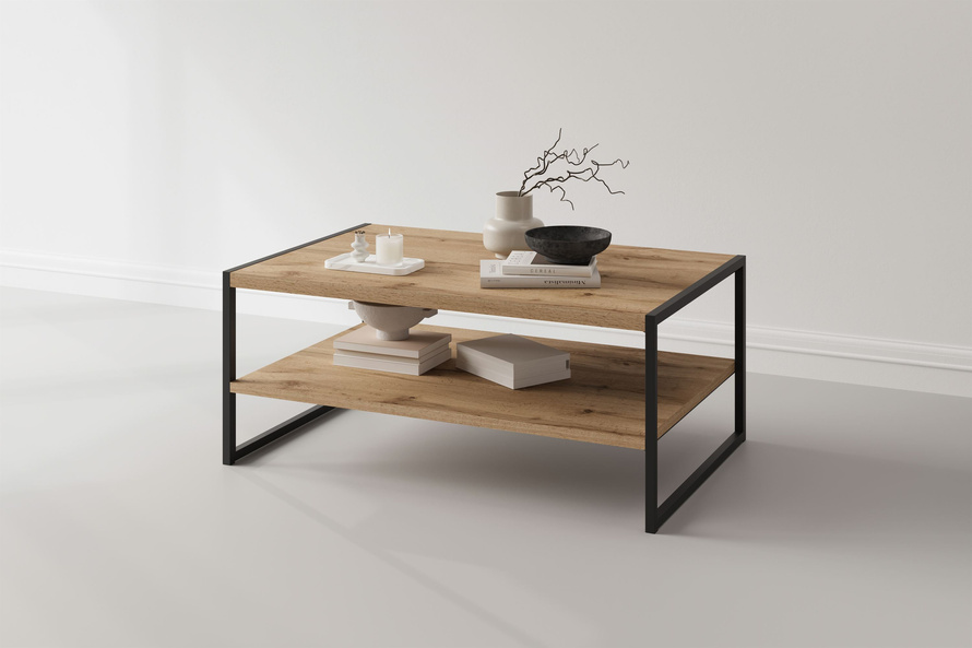 Eko - Stolik Kawowy Prostokątny Dąb Wotan Czarny Metal