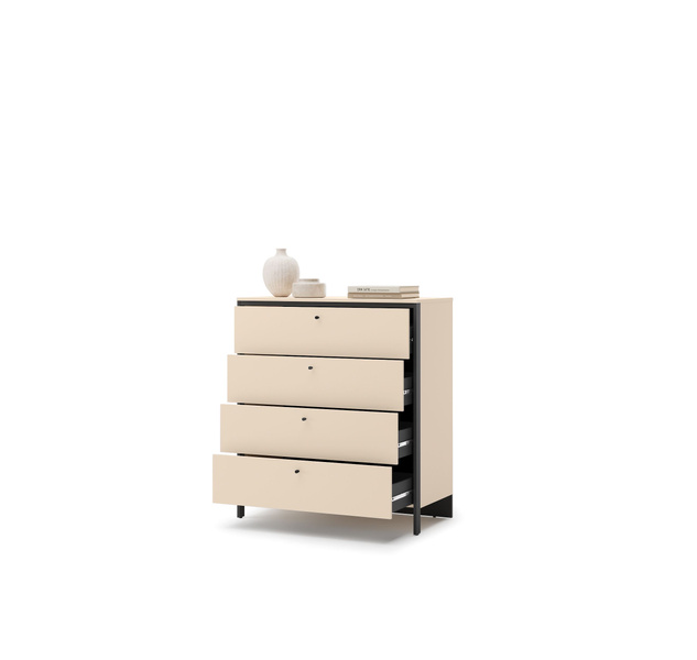 ENNA EN-03 - Komoda 4S z Oświetleniem LED Beżowy Mat Czarny Mat