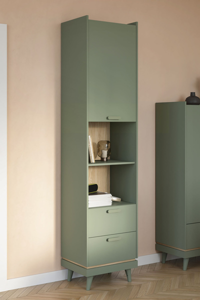 Scandi - Regał 1D2S Zgaszona Zieleń Dąb Olejowany