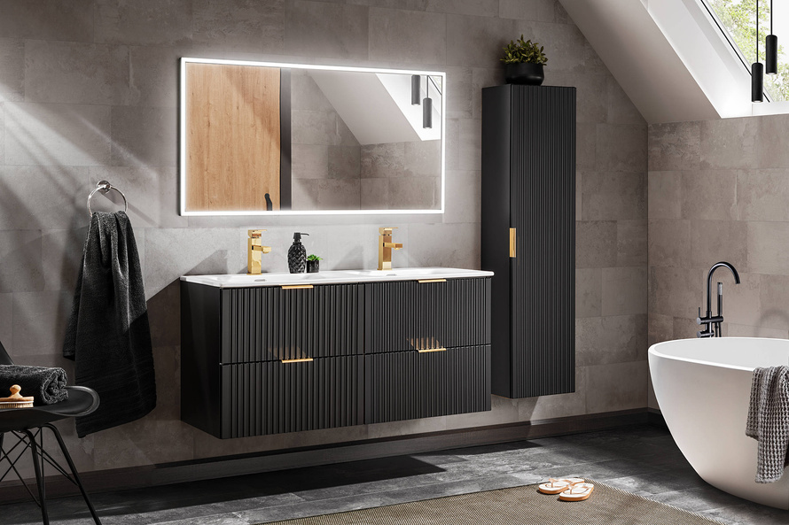 Zestaw 120 cm ADEL BLACK z Podwójna Szafka i umywalką SKY 120 D