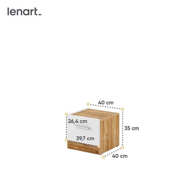 DENTRO DT-03L - Stolik Nocny 1S Biały/Dąb Stirling
