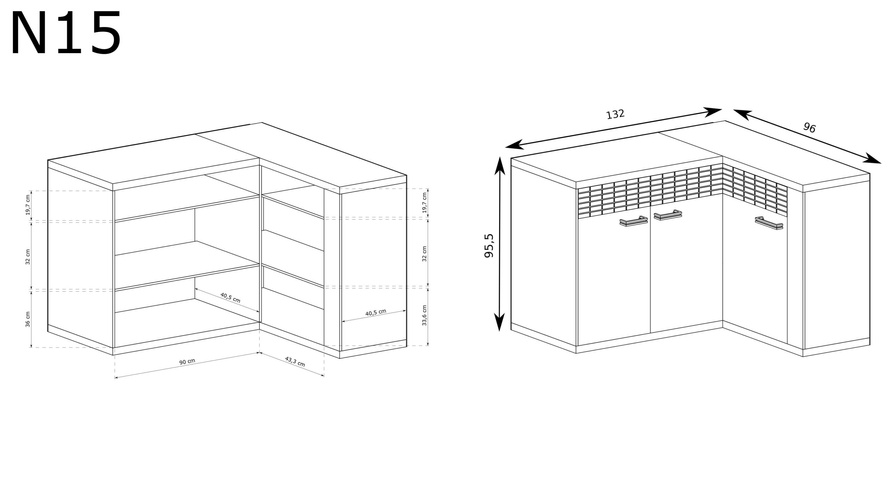 NATURAL-15 - Komoda Narożna 3D2S Ribbeck