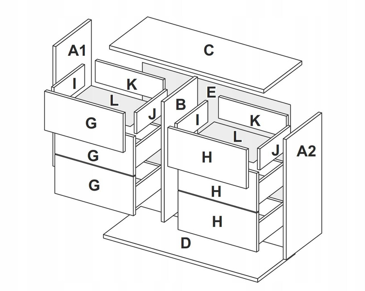 Asti AS-66-WB - Komoda Duża 6 Szuflad Dąb Craft Biały Połysk