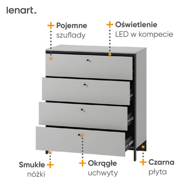 GRIS GS-03 - Komoda 4S Szara/Czarna