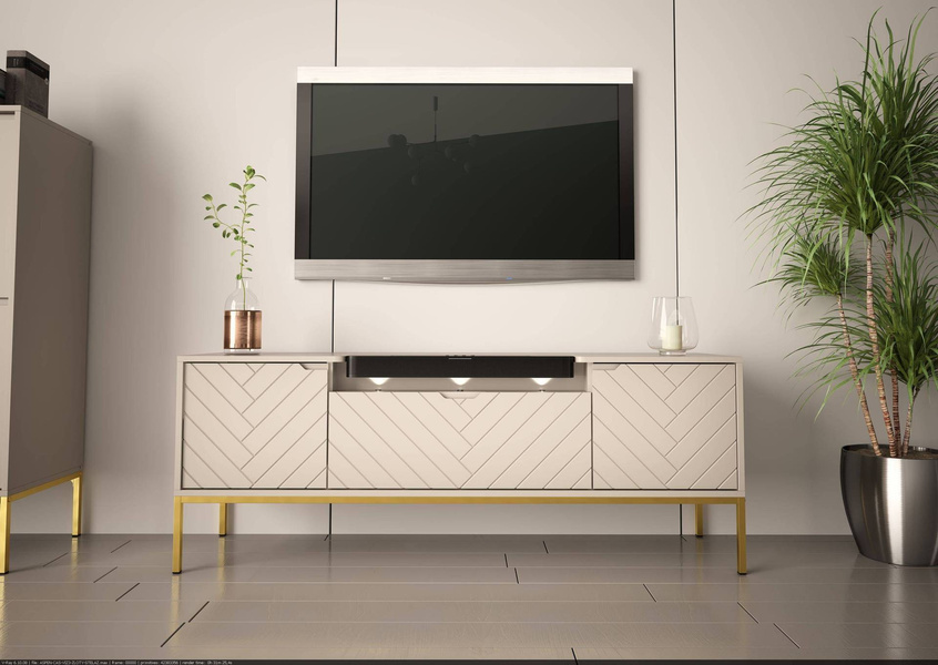 ASPEN-06 - Komoda RTV 3D z Soundbarem JBL i Oświetleniem LED Kaszmir Złoty Stelaż