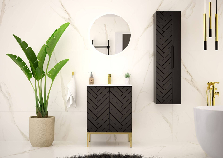 ASPEN-09 - Szafka z Umywalką 2D 60cm Czarny Mat Zestaw-3 Złoty Stelaż