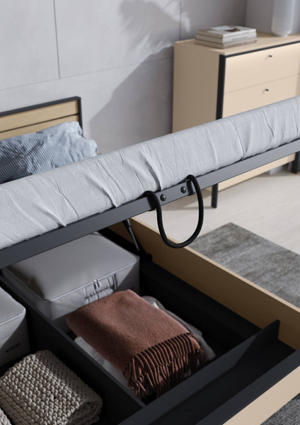 ENNA EN-02(180) - Łóżko 180 cm ze Stelażem i Oświetleniem LED Beżowy Czarny