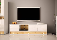 VISION-01 - Komoda RTV 3D z Oświetleniem LED Biały Mat Dąb Wotan Mat Biały Połysk