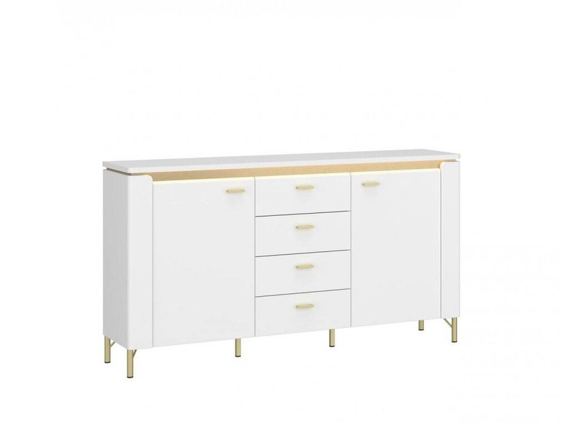 Lazio LAZK02 – Komoda 2D4S z Oświetleniem LED Biały Alpejski/Biały Połysk/Złoty