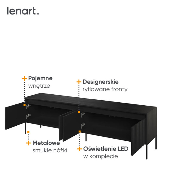 TREND TR-06 - Szafka RTV 4-drzwiowa Z Oświetleniem Czarna