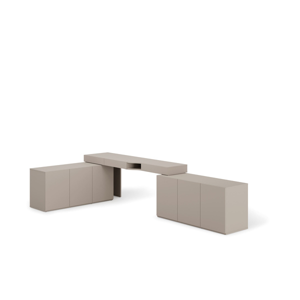 WOOW SET-WOS7L - Zestaw Komoda i Biurko Lewe/Komoda Szampański/Dąb Vincenza Bielona/Clay Grey