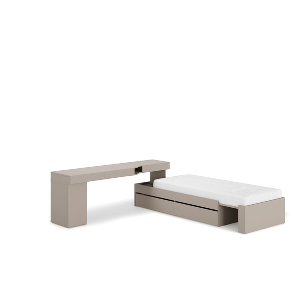 WOOW SET-WOS2L - Zestaw Kontenerek/Biurko Lewe i Łóżko Szampański/Dąb Vincenza Bielona/Clay Grey