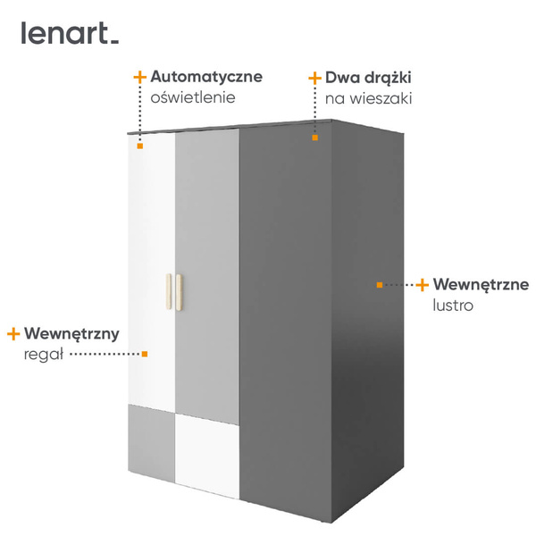 POK PO-00L - Szafa Narożna 130x93 cm Grafit/Buk Ibsen/Szara Jasna