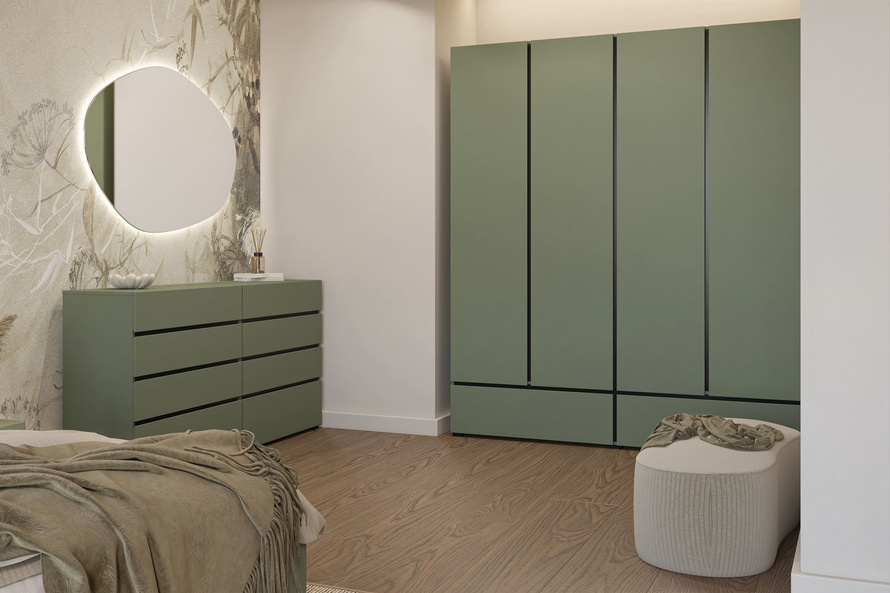 Cross S - Komoda 4 Szuflady Zgaszona Zieleń Czarny