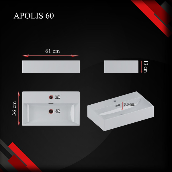 Umywalka Ceramiczna Nablatowa Apolis 60 cm Biały Połysk