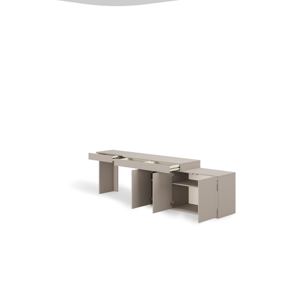 WOOW SET-WOS4P - Zestaw Komoda i Biurko Prawe Szampański/Dąb Vincenza Bielona/Clay Grey