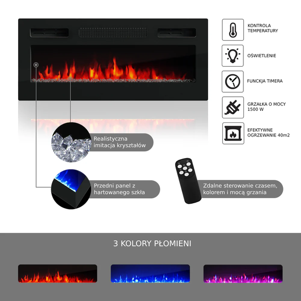 YORK-02 - Komoda RTV 2D z LED i Kominkiem Czarny Mat Czarny Połysk