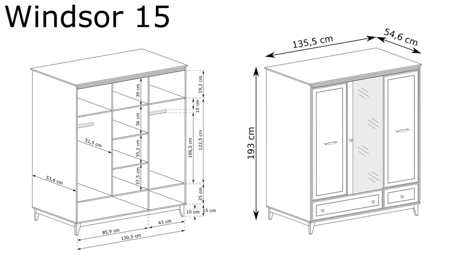 WINDSOR-15 - Szafa 3D2S z Lustrem Cashmere